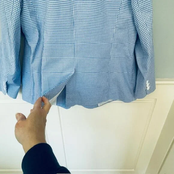 Talbots One Button Gingham Blazer Jacket Coastal Spring Summer Blue & White 16W - Picture 9 of 10